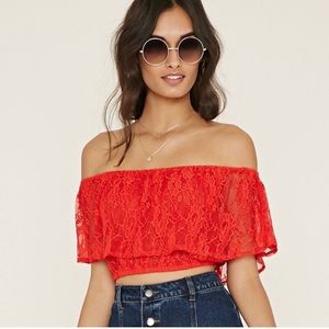 Off-the-Shoulder Red Lace Crop Top 💋
